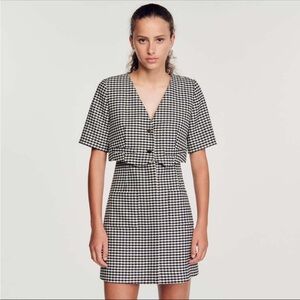 Sandro Black and White Houndstooth Mini Dress